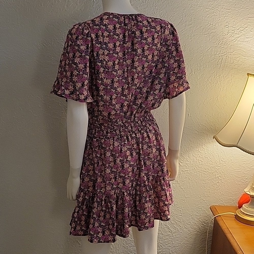 UMGEE Romantic Floral Smock Ruffle Metallic Blouson Mini Fairycore Dress - Picture 7 of 9